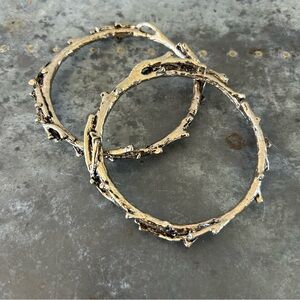 Vintage Brutalist Branch Bangle Bracelets Silver Tone Organic Twig Artisan Set